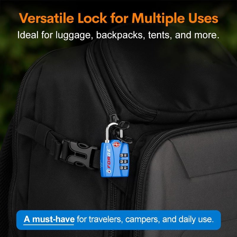 Forge Luggage Locks TSA Approved 4 Pack 4 Colors, Small Combination Lock with Zinc Alloy Body, Open Alert, Easy Read Dials, for Travel Suitcase, Bag, Backpack, Lockers. - Image 5